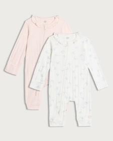 F&F Baby 2-Pack Pure Cotton Frill Collar Sleepsuits in Blue