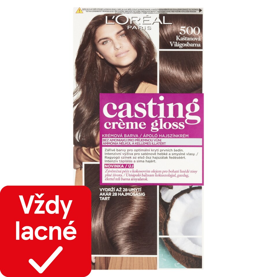 L'Oréal Paris Casting Creme Gloss, semipermanentná farba 500 GAŠTANOVÁ, 48 +72 +60 ml