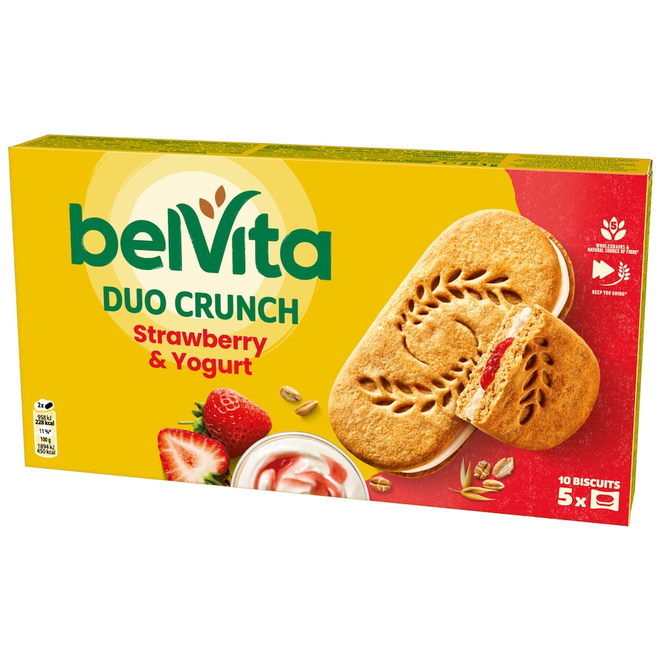 image 1 of Belvita Breakfast Strawberry & Yogurt Crunch Cereal Biscuit Snack Bars Pack 5 x 50.6g