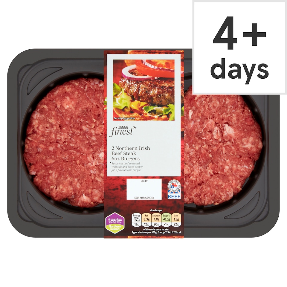 Tesco Finest Ni Beef Steak Burgers 340G