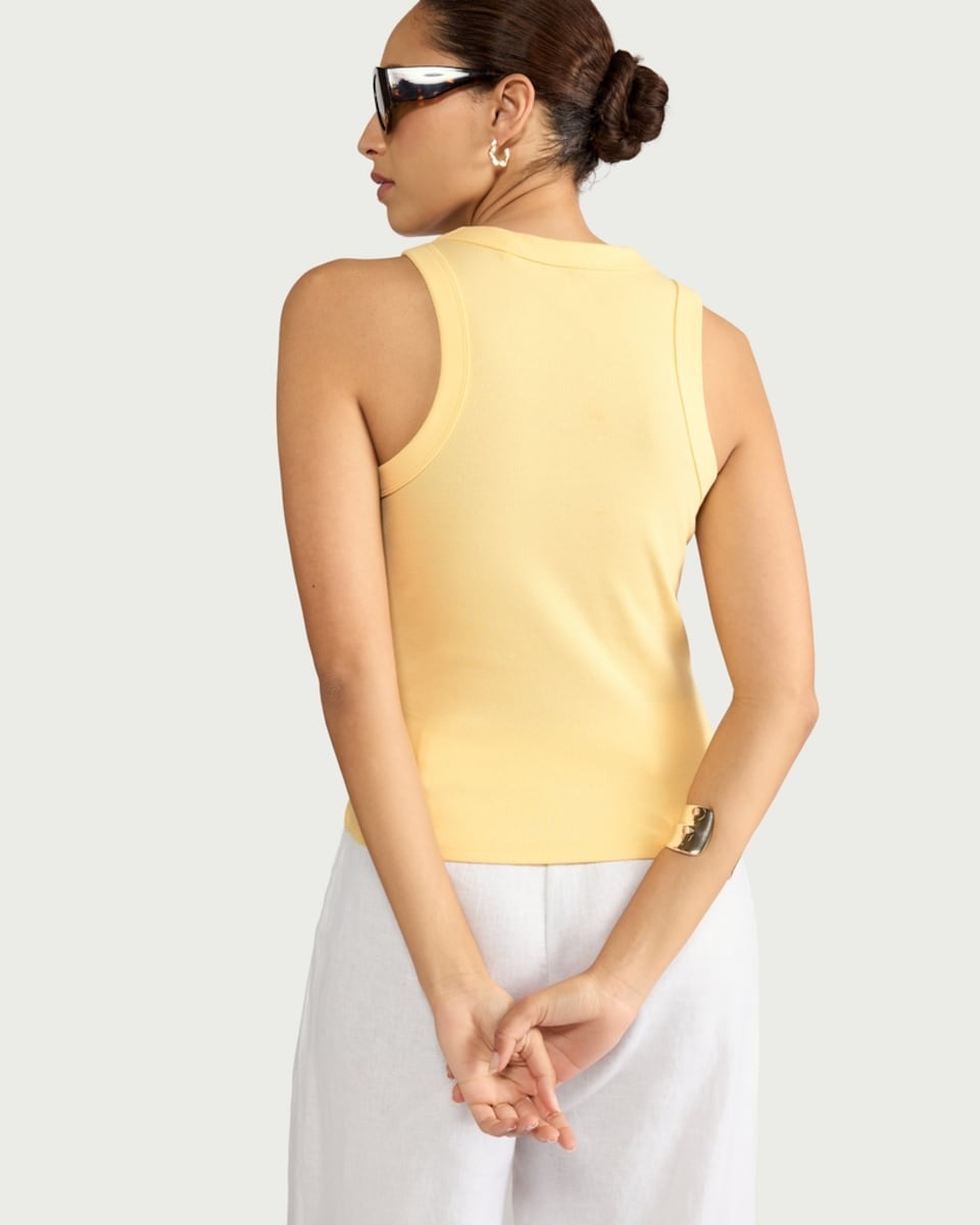 image 1 of F&F Cotton Rich Ribbed Racerback Vest in Yellow