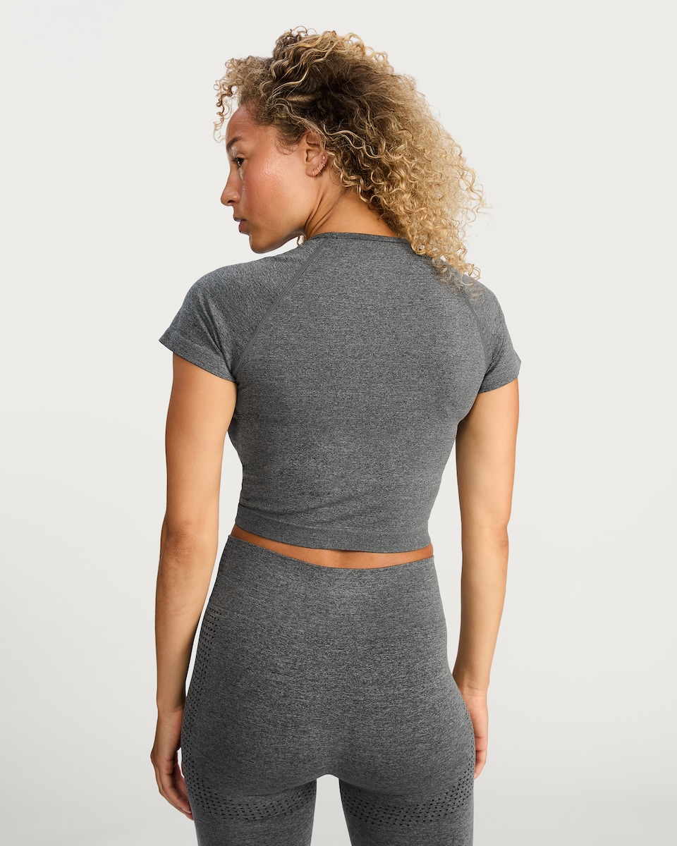 image 1 of F&F Active Seamfree Square Neck ports T-Shirt in Grey Marl