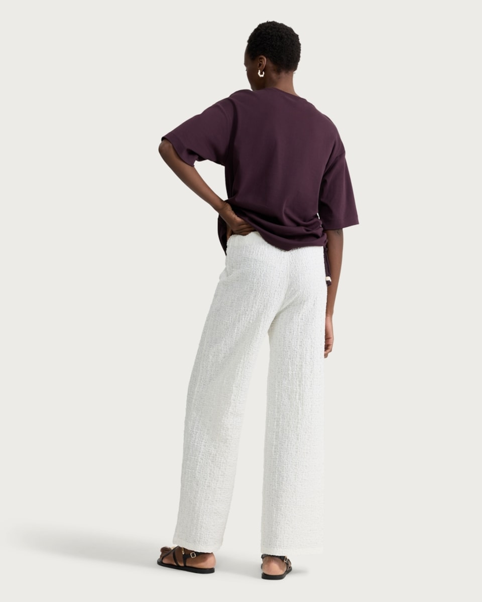 image 1 of F&F Cotton Rich Crinkle Textured Wide Leg Trousers in Cream
