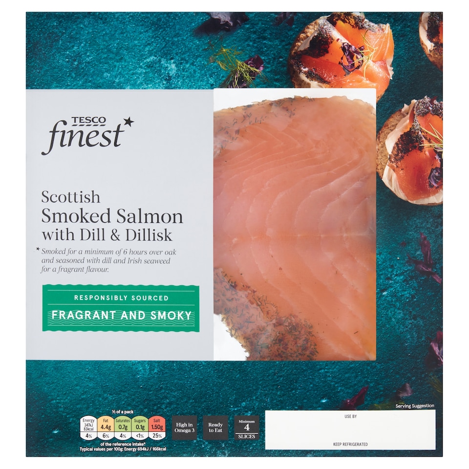 Tesco Finest Scottish Smoked Salmon with Dill and Dillisk 100g