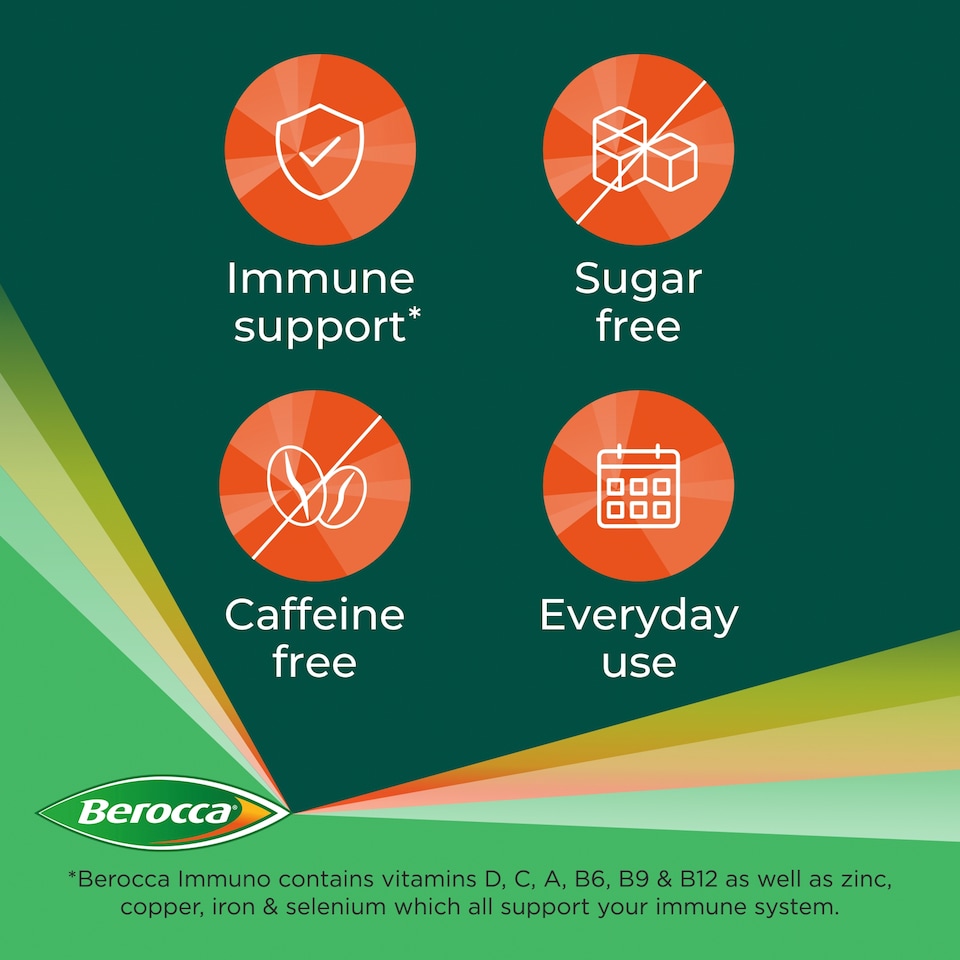 image 1 of Berocca Immuno Vitamin D Effervescent Tablets, Orange Flavour, Sugar Free 15s