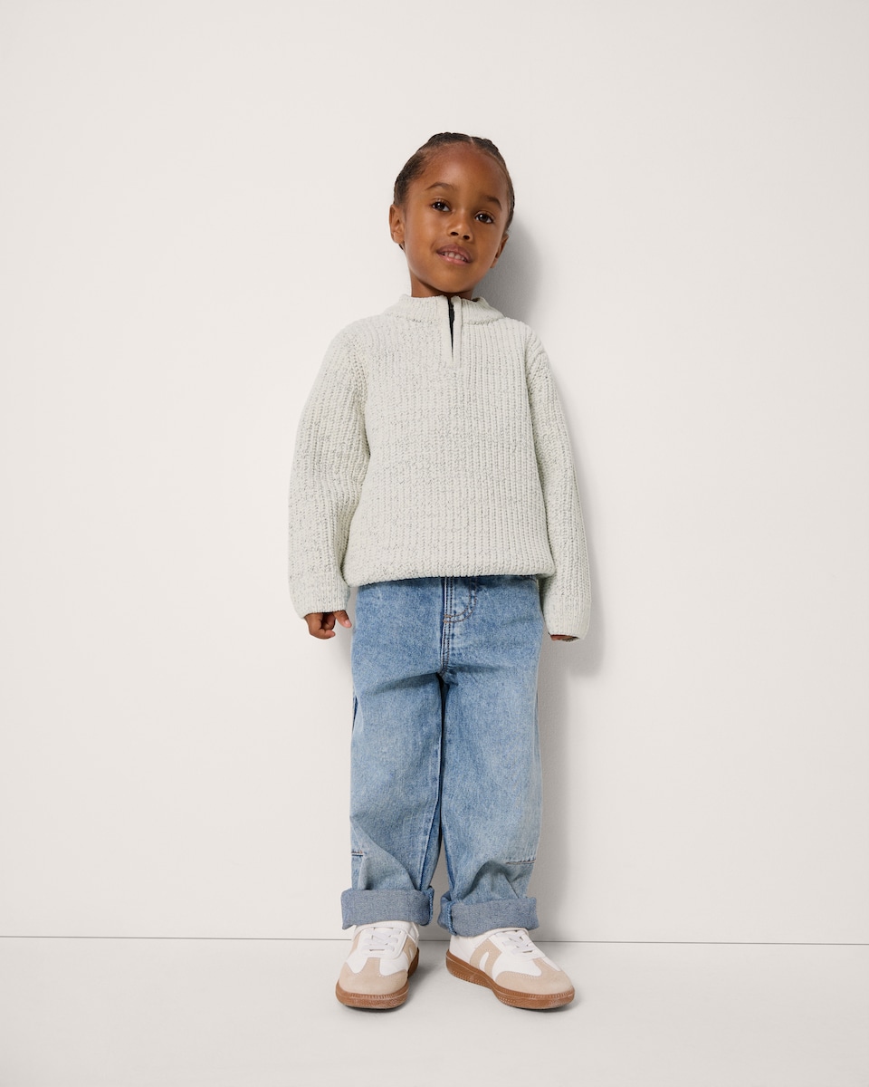 image 1 of F&F Boys Chenille Knitter Quarter Zip Jumper in White