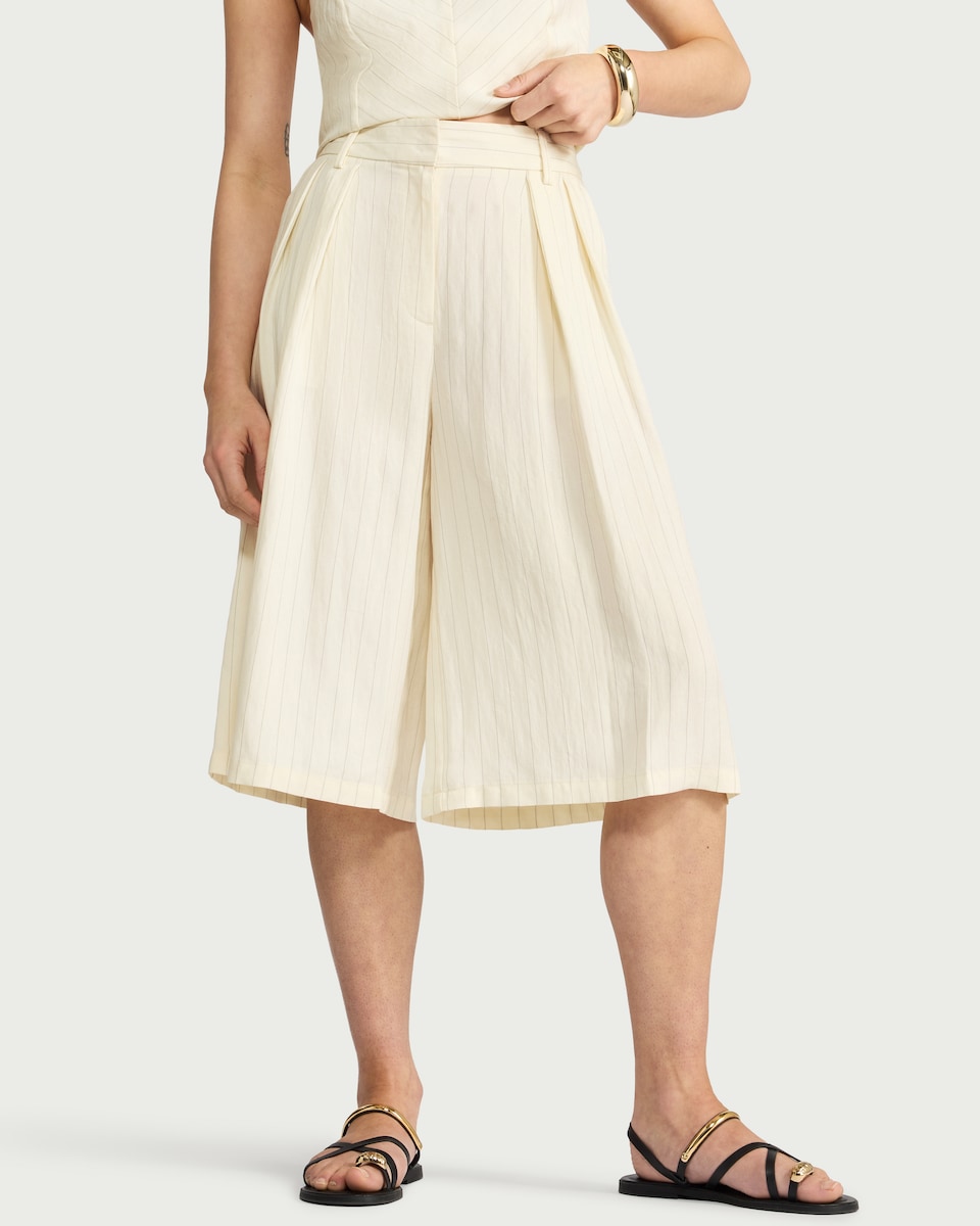 image 1 of The F&F Edit Lyocell Rich Striped Co-ord Culottes in Ecru