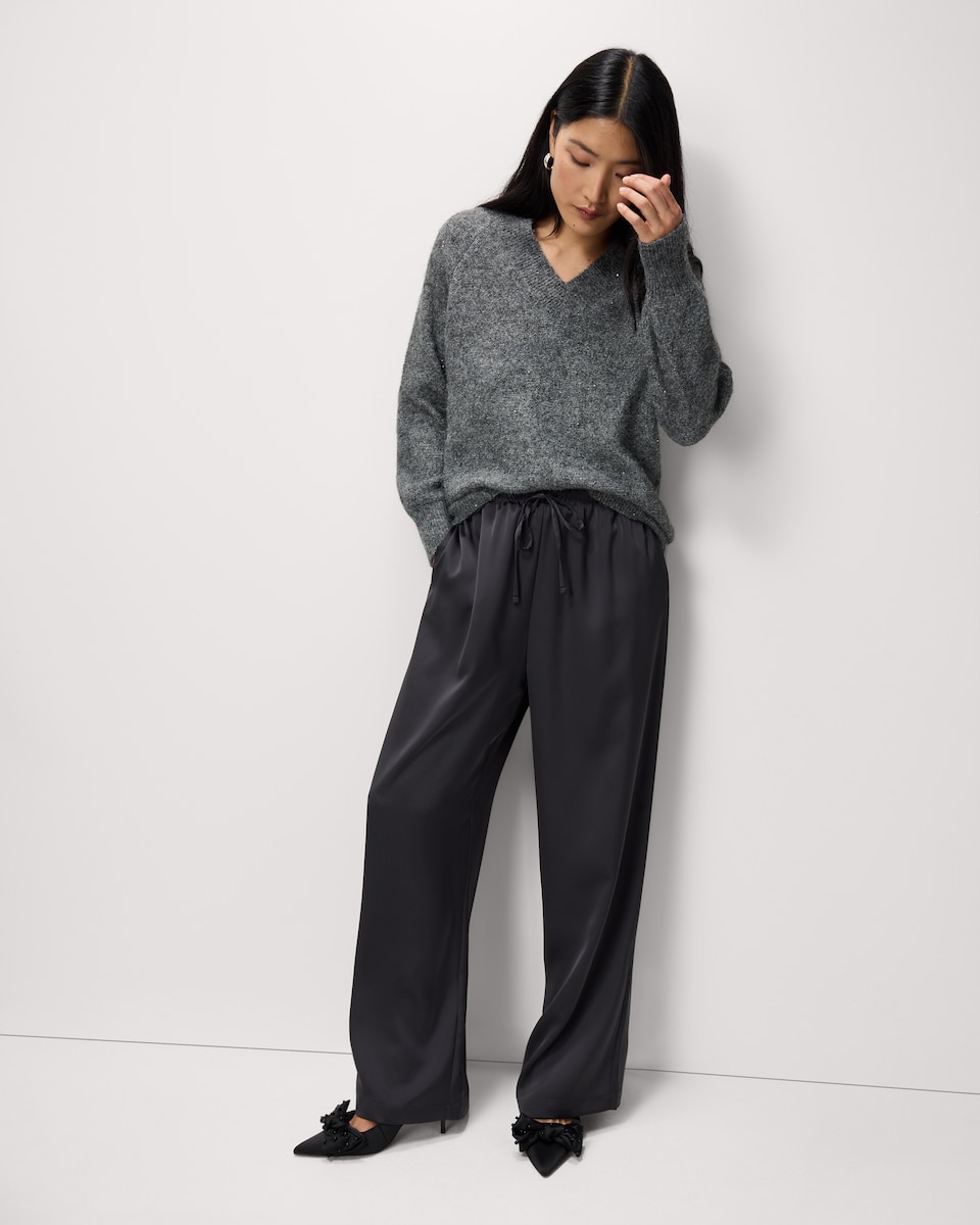 image 1 of F&F Sparkle V Neck Jumper in Grey