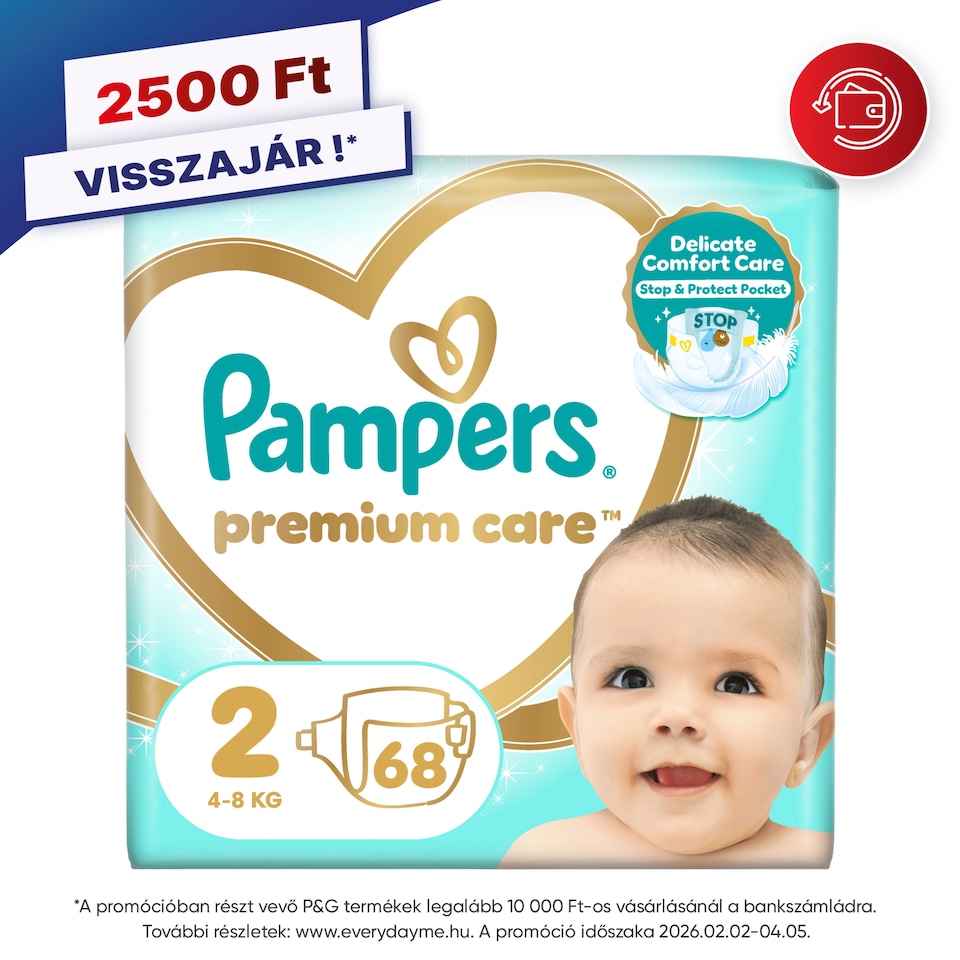 Pampers Premium Care, Méret: 2, 68 Pelenka, 4kg-8kg 1. kép