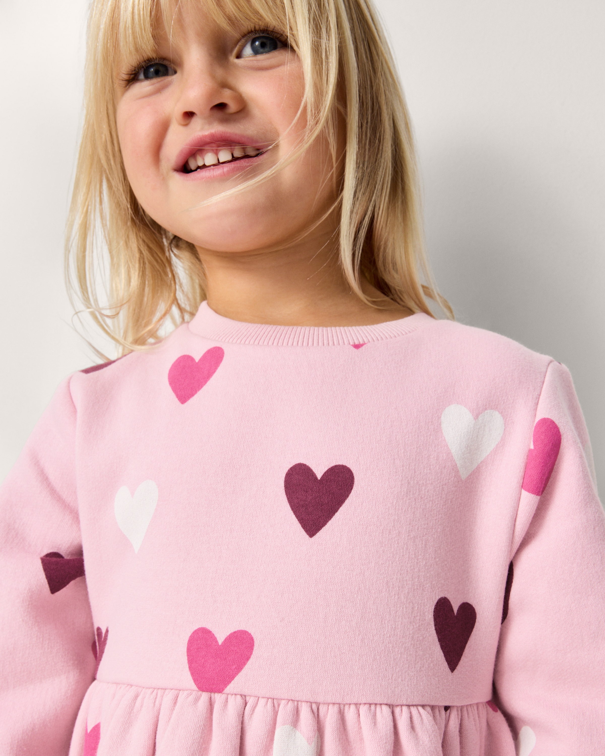 F&F Girls Cotton Rich Heart Sweat Dress in Pink
