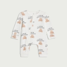 F&F Baby Cotton Rich Teddy Bear I Love My Mummy Sleepsuit in White
