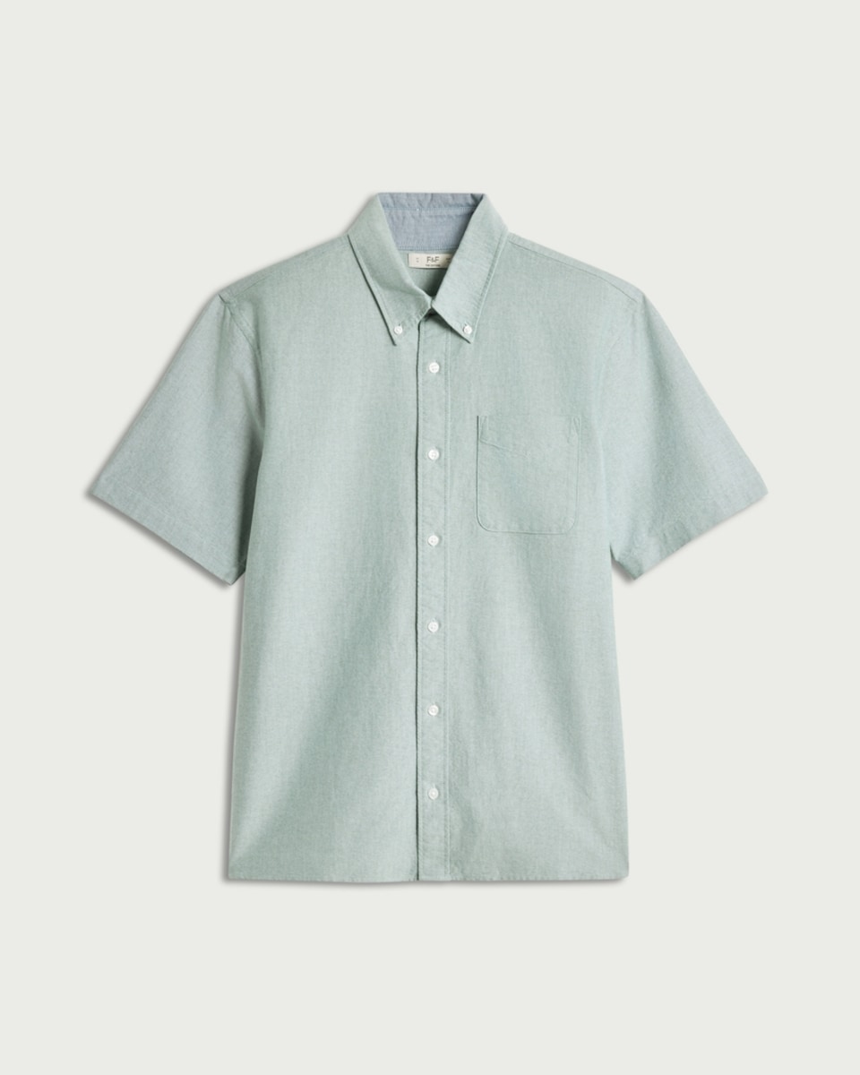 image 1 of F&F Pure Cotton Short Sleeved Oxford Shirt in Khaki