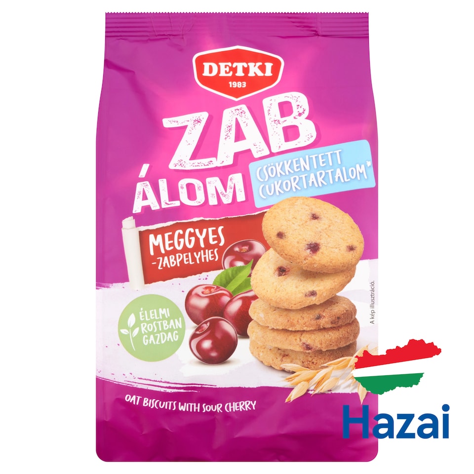 Detki  Zab Álom csökkentett cukortartalmú meggyes-zabpelyhes omlós keksz 150 g  1. kép