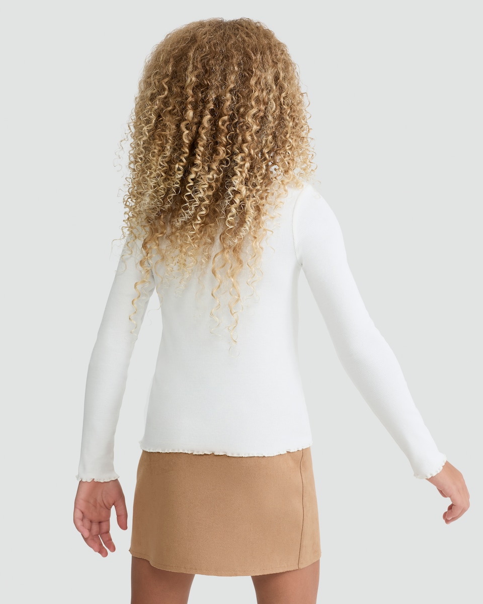 image 1 of F&F Girls Cotton Rich Long Sleeved Henley Top in White