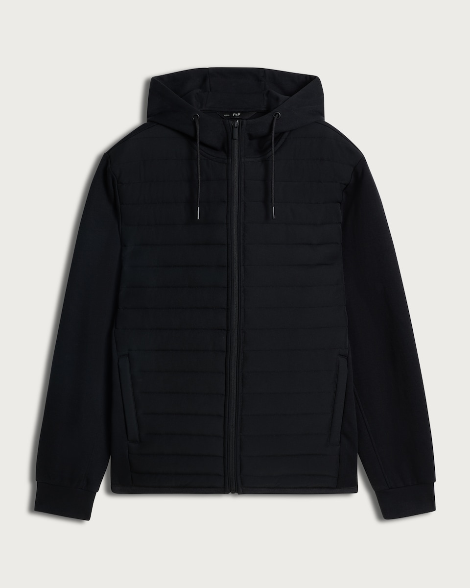 image 1 of F&F Quilted Zip Up Hoodie in Black