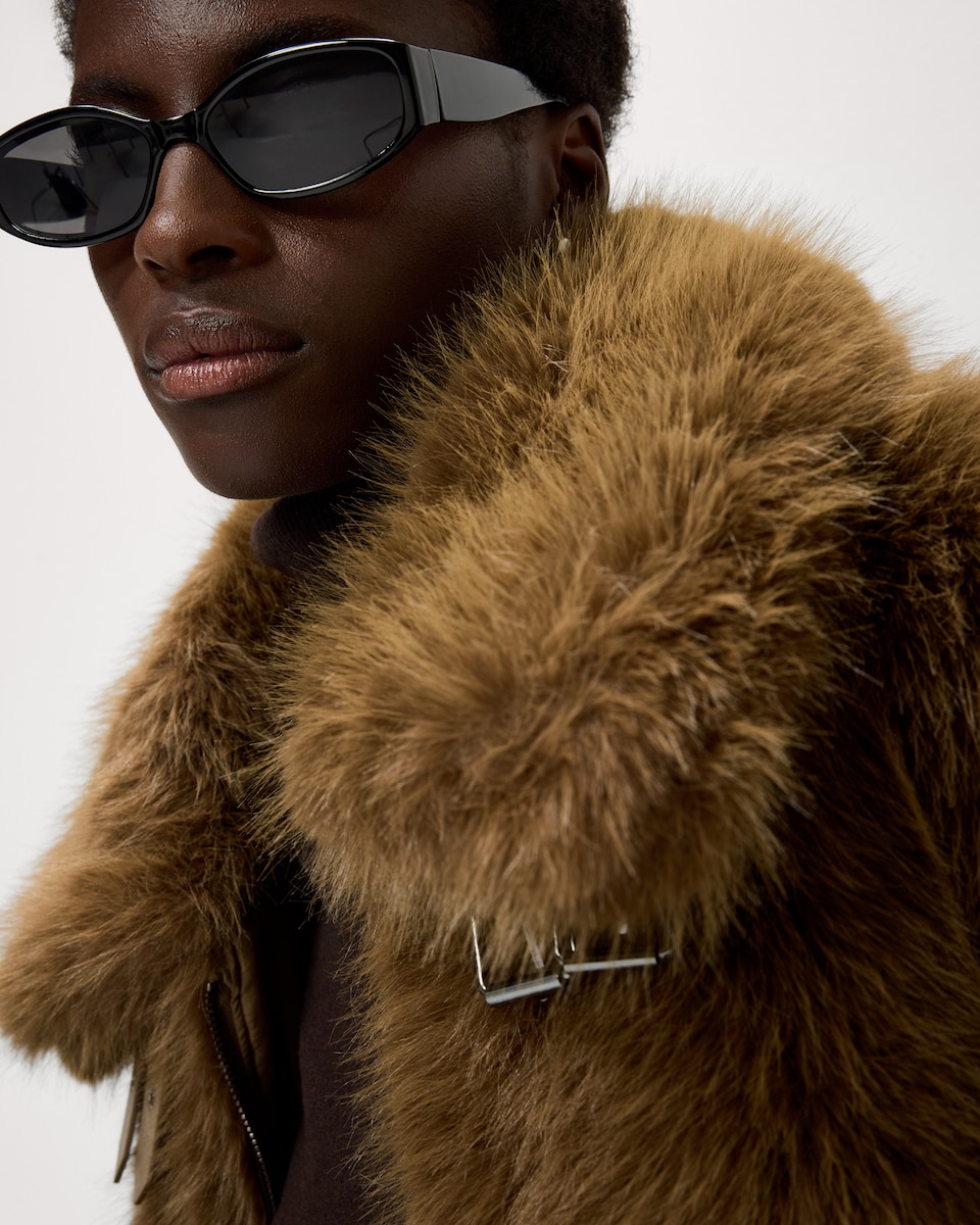 image 1 of F&F Faux Fur Aviator Jacket in Tobacco