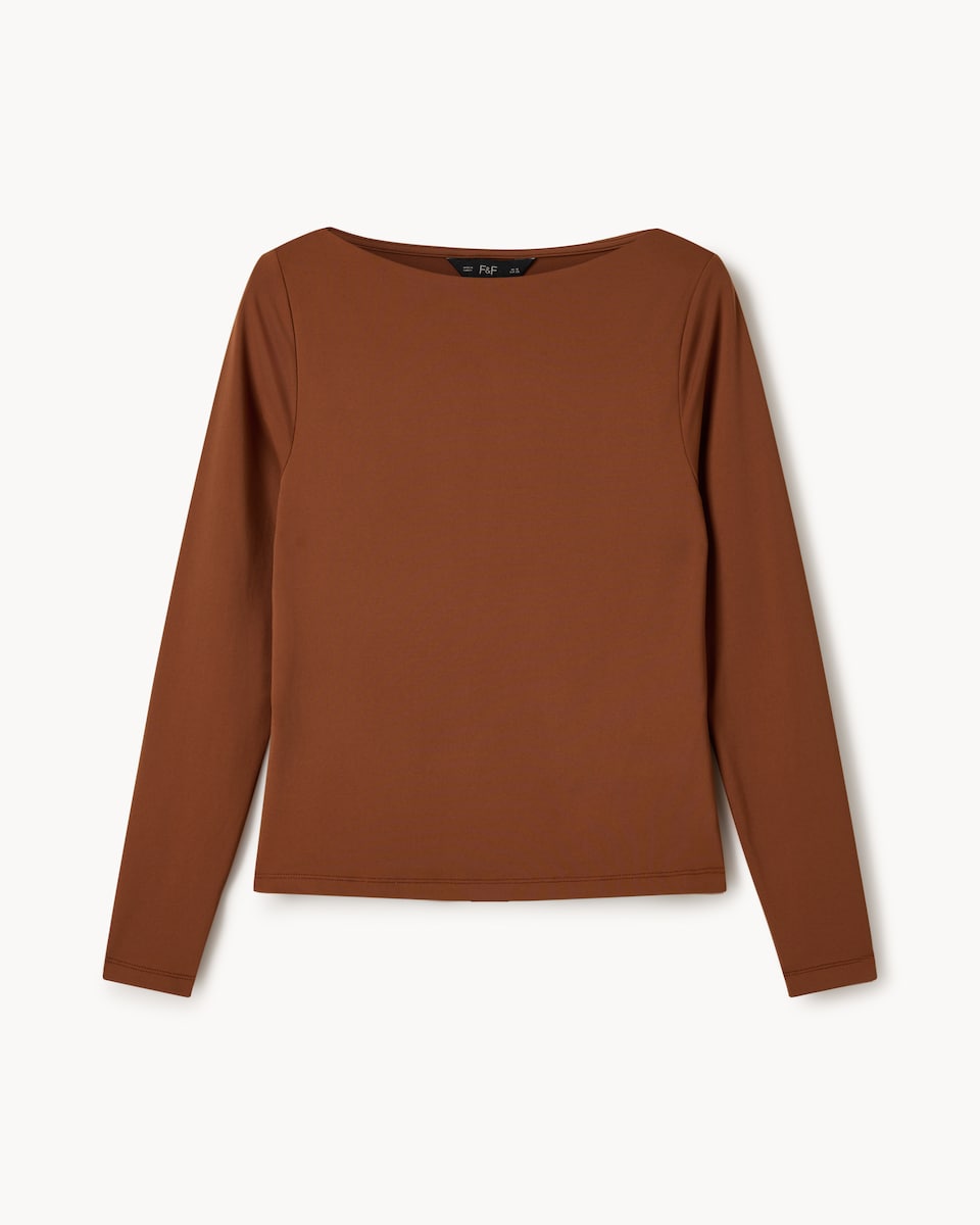 image 1 of F&F Polyamide Slash Neck Top in Brown