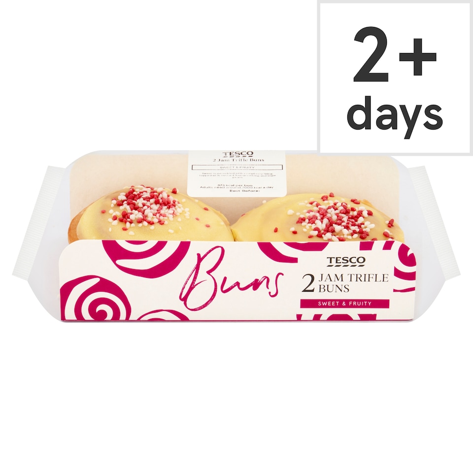 image 1 of Tesco Raspberry Jam Trifle Buns 2 Pack