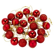 TESCO 20PK RED MINI BAUBLES