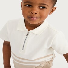 F&F Boys Zip Neck Polo Shirt in Stone