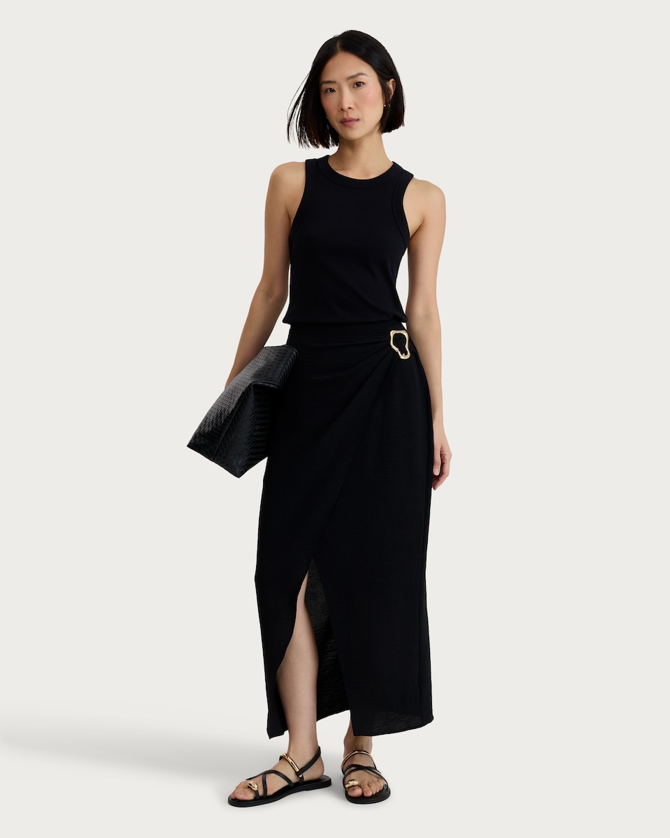 image 1 of F&F Buckle Split Hem Midi Co-ord Skirt in Black