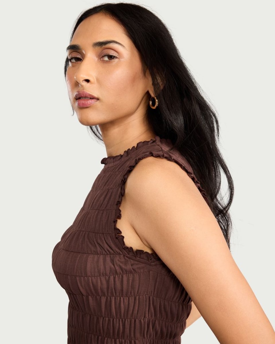 image 1 of F&F Pure Cotton Smocked Vest in Brown