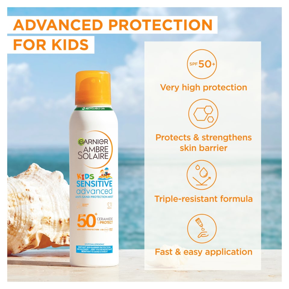 image 1 of Garnier Ambre Solaire Kids Sensitive Advanced Mist Spf50+ 150Ml