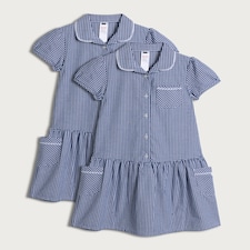 F&F School Girls 2-Pack Cotton Rich Gingham Short Sleeved Dresses in Navy