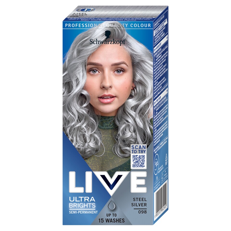 Obrázek 1 pro produkt Schwarzkopf Live Ultra Brights barva na vlasy Ocelově stříbrná 098