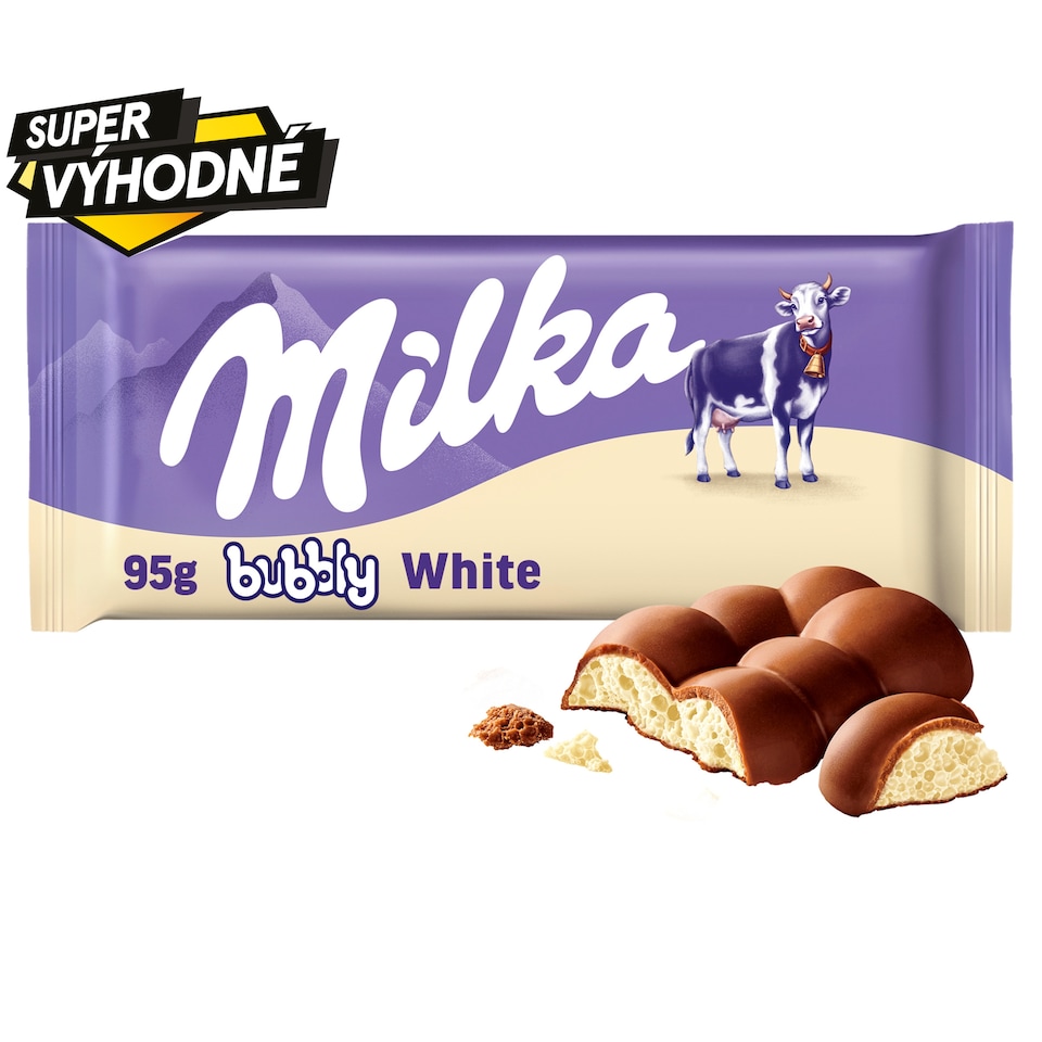Obrázek 1 pro produkt Milka Bubbly white mléčná čokoláda z alpského mléka s porézní náplní z bílé čokolády 95 g