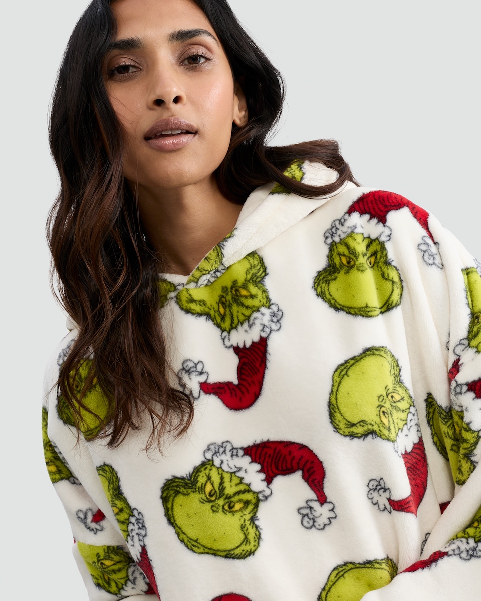 image 1 of The Grinch Fleece Pyjama Hoodie in Cream