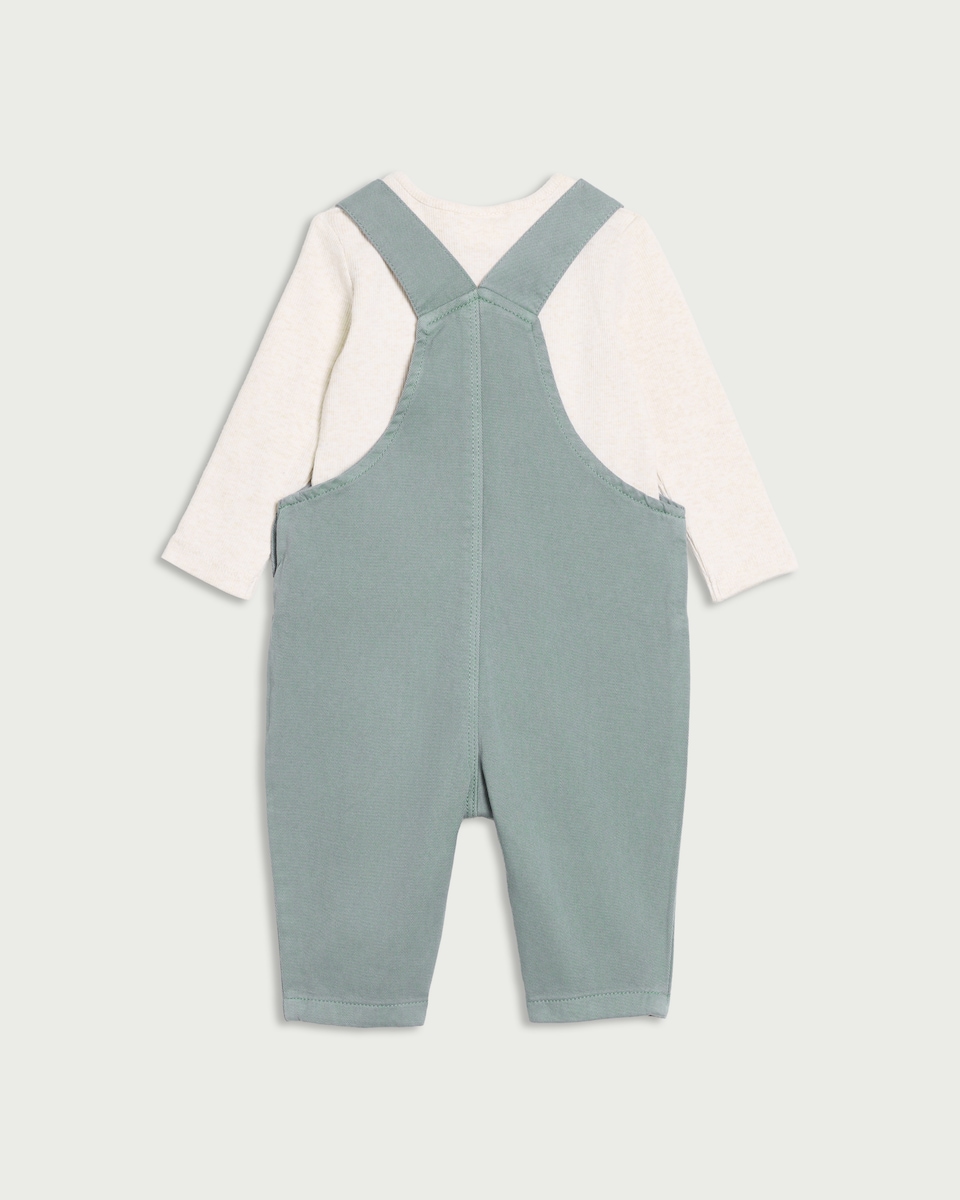 image 1 of F&F Baby 2-Piece Dungaree and Bodysuit Set in Teal