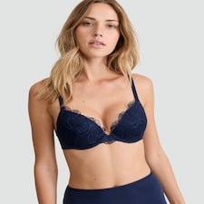F&F 2-Pack Floral Lace Underwired Push Up Bra  in Navy