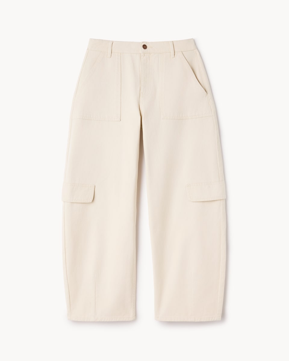 F&F Pure Cotton Relaxed Fit Cargo Trousers in Cream