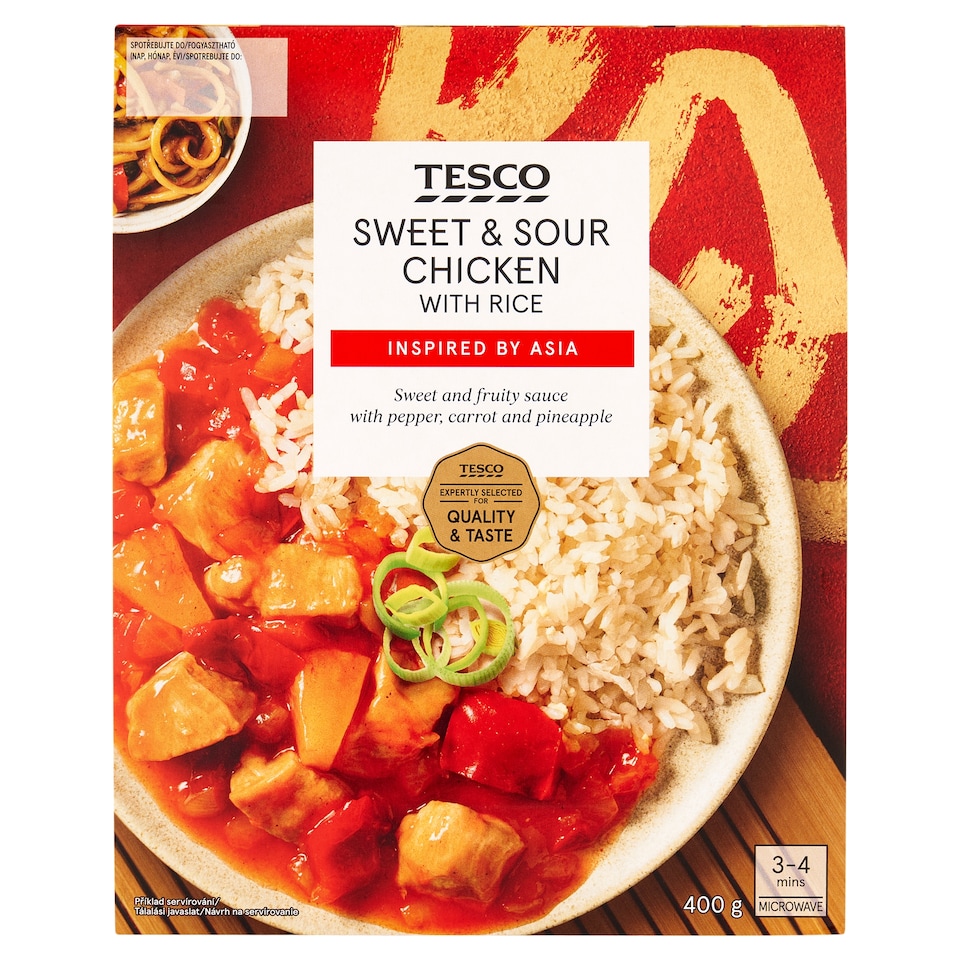 Tesco édes-savanyú szósz főtt rizzsel és csirkemellfilével 400 g