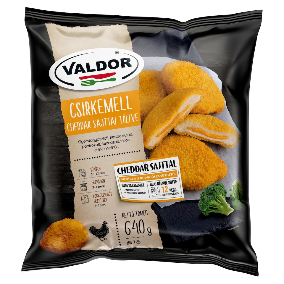 Valdor gyorsfagyasztott csirkemell cheddar sajttal töltve 640 g