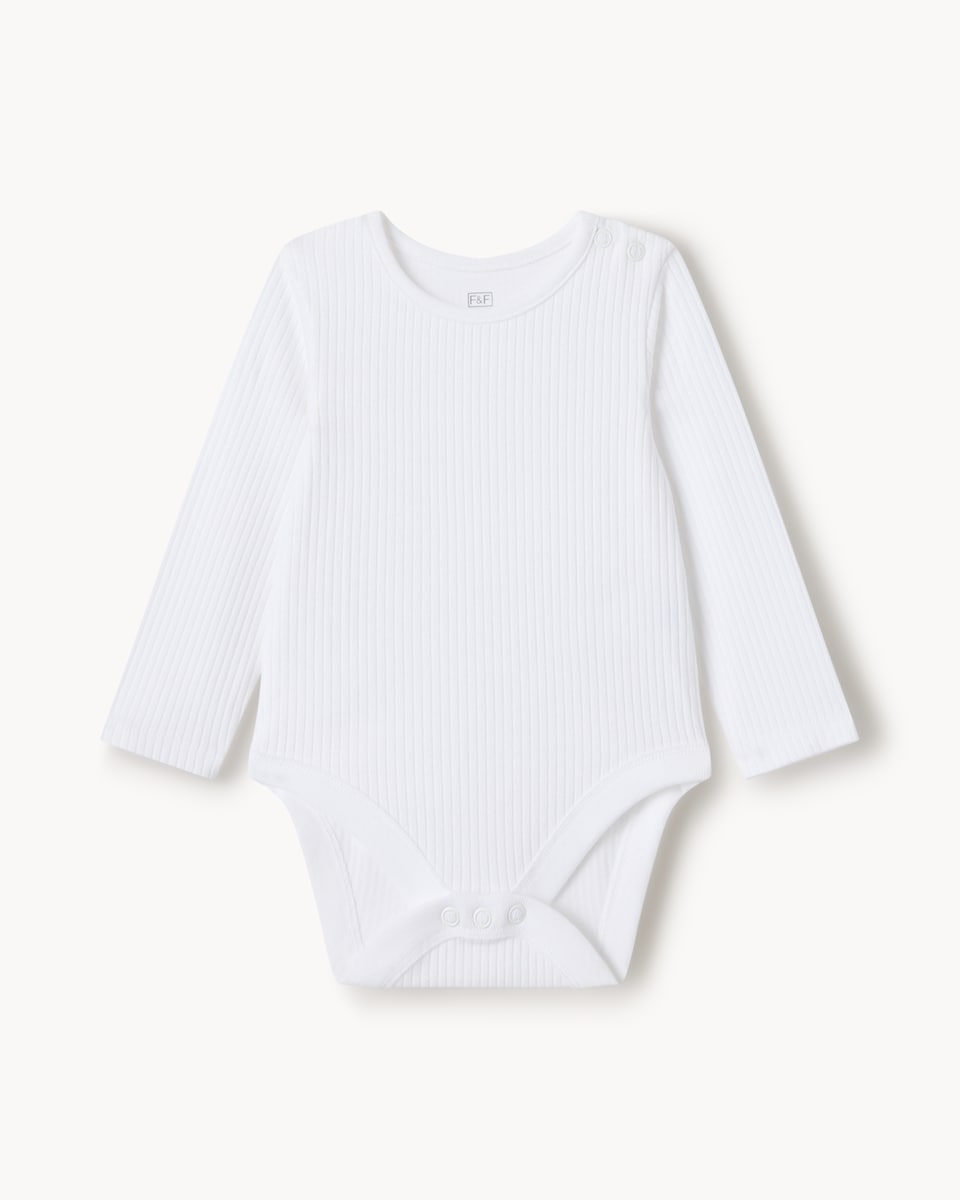 image 1 of F&F Baby 3-Pack Ribbed Long Sleeved Bodysuits in White