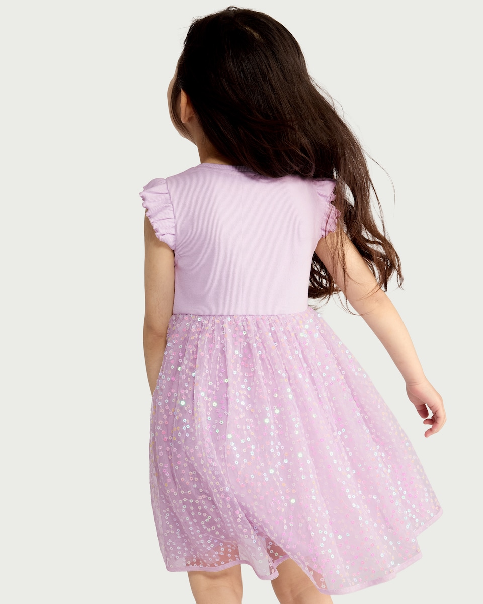 image 1 of F&F Girls Sequin Tulle Dress in Lilac