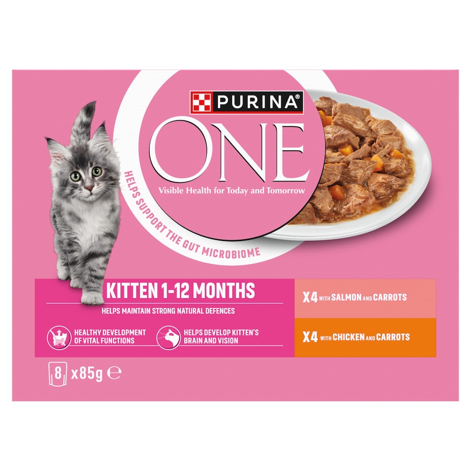 image 1 of PURINA ONE Kitten Mini Fillets Salmon and Chicken Wet Cat Food 8x85g
