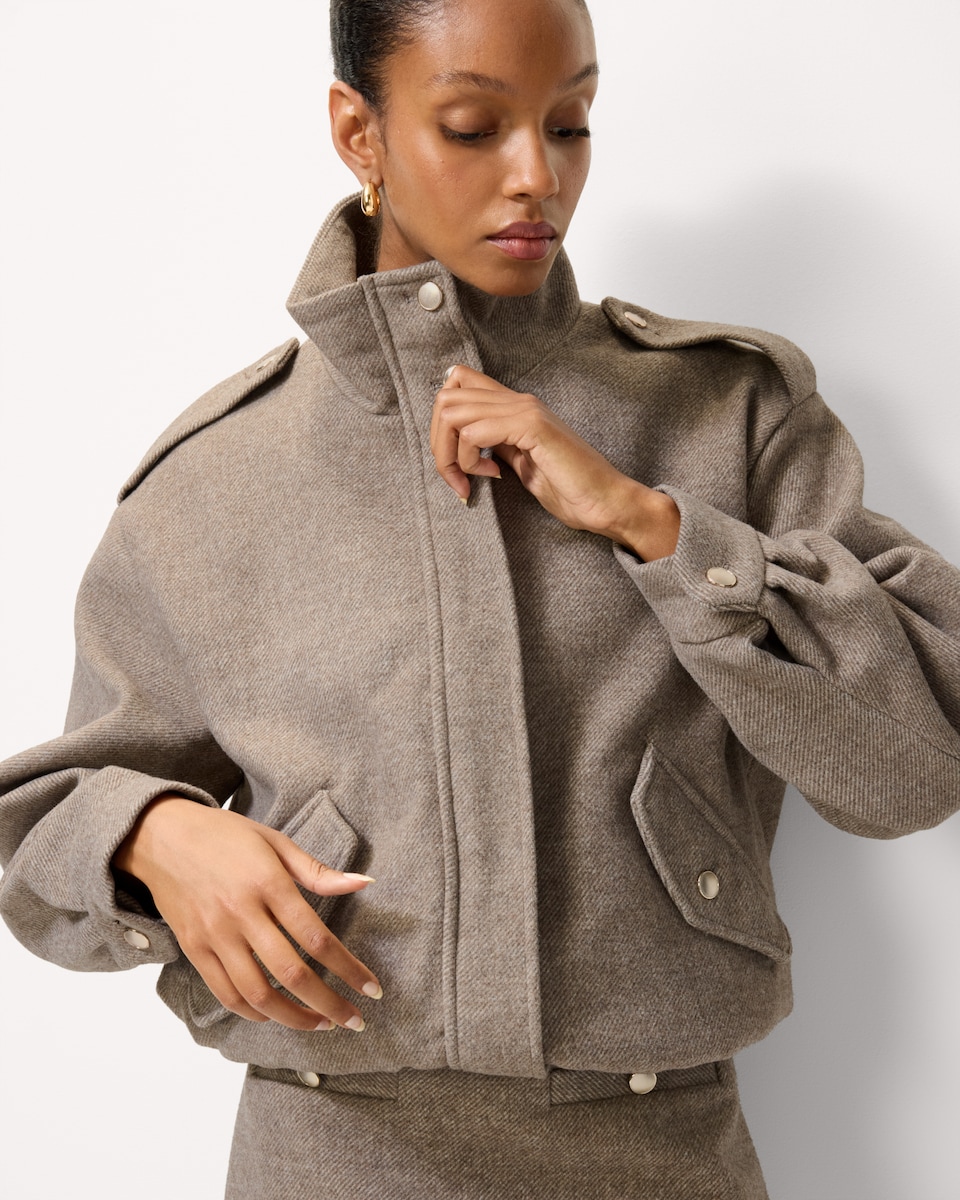 image 1 of F&F Brushed Twill Funnel Neck Jacket in Camel