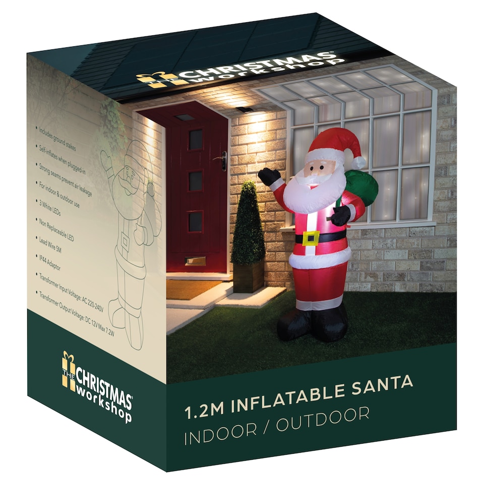 image 1 of Christmas Workshop Light Up Inflatable Santa Decoration 1.2M