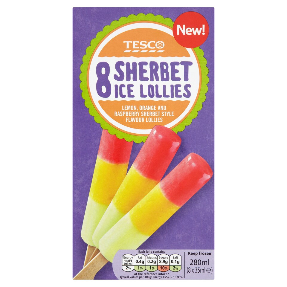 Tesco 8 Sherbet Ice Lollies 280Ml