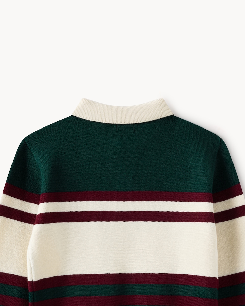 image 1 of F&F Boys Striped Teddy Rugby Jumper in Green