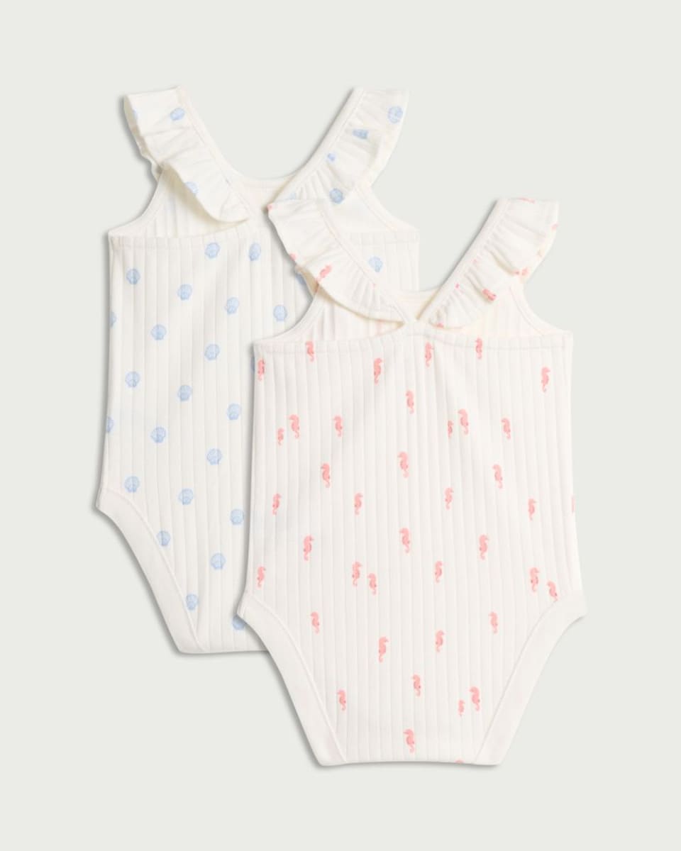image 1 of F&F Baby 2-Pack Cotton Rich Frill Neck Bodysuits in White