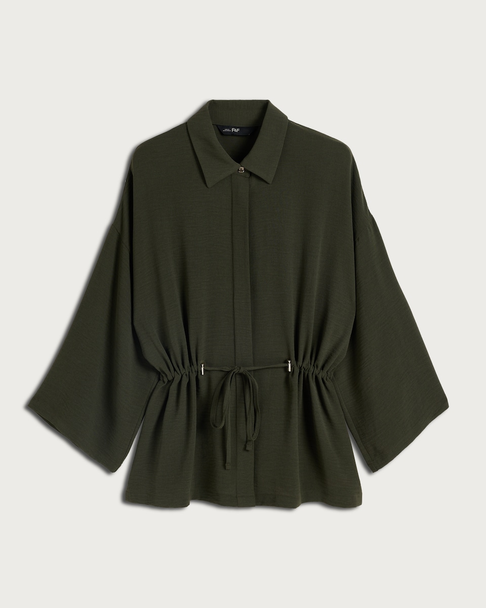 image 1 of F&F Drawstring Waist Wide Sleeved Shirt in Khaki