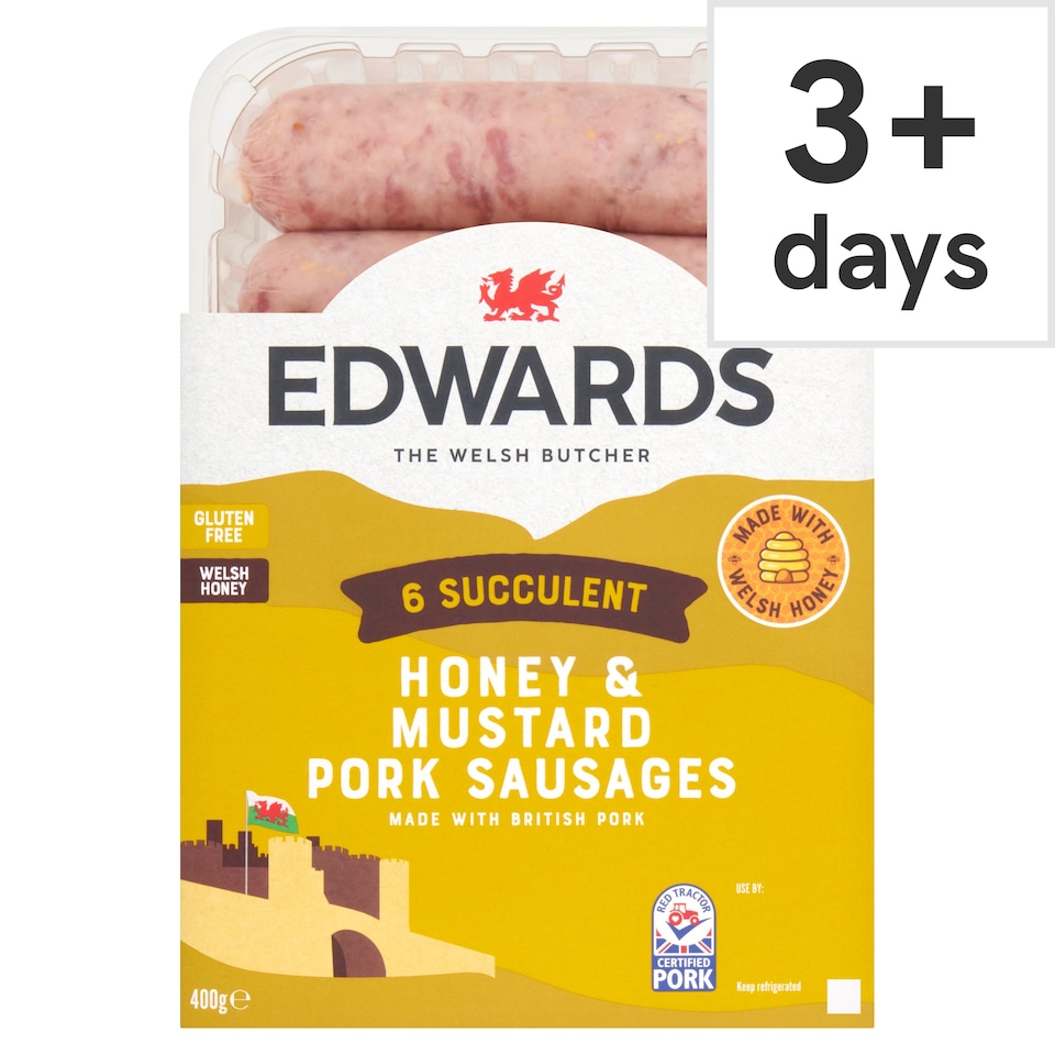 Edwards 6 Honey & Mustard Pork Sausages 400G