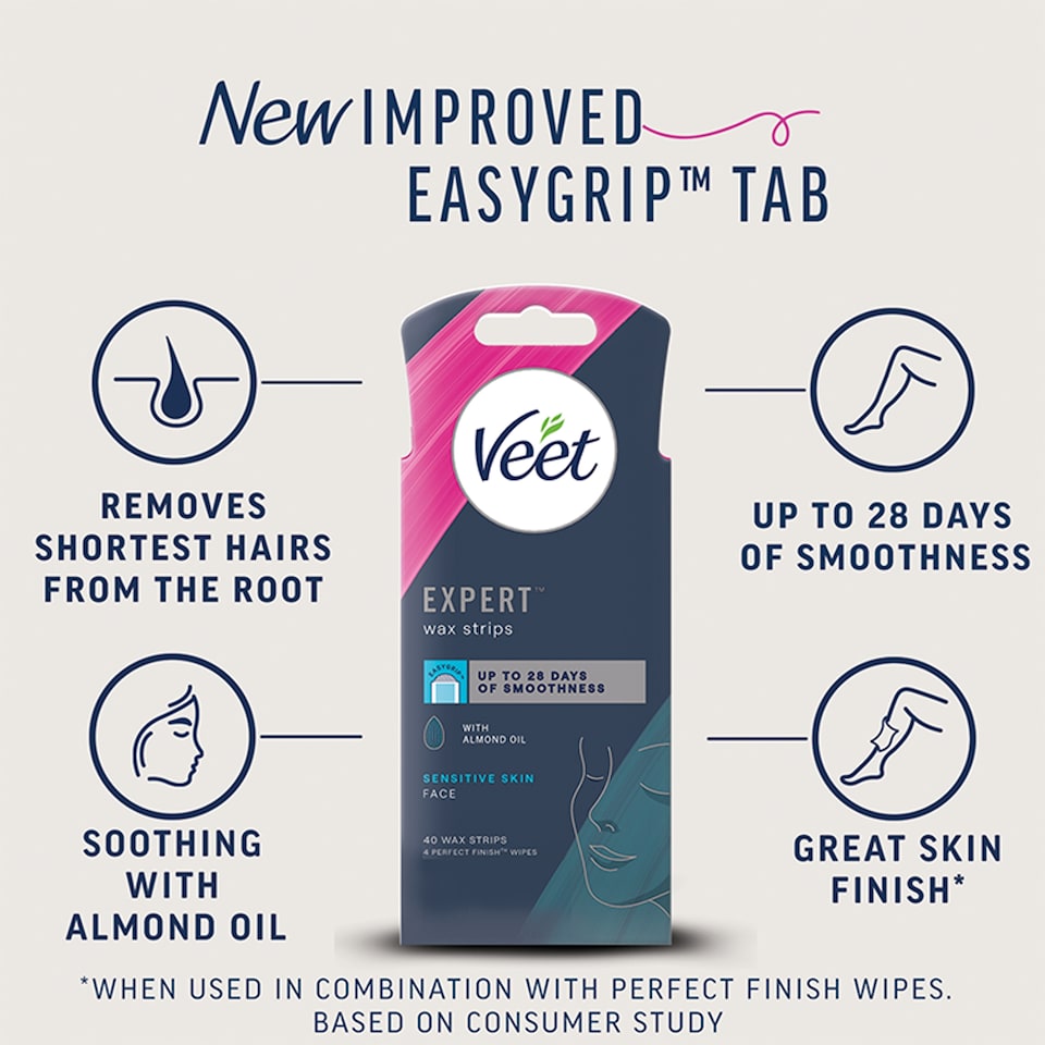 image 1 of Veet Expert Wax Strips Face Sensitive Skin Hair Removal 40 Pack