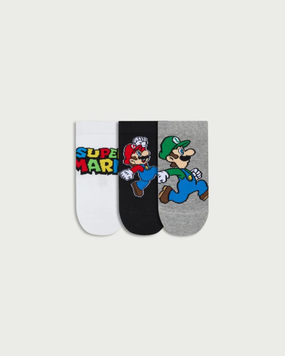 Super Mario 3-Pack Cotton Rich Trainer Socks in Multi