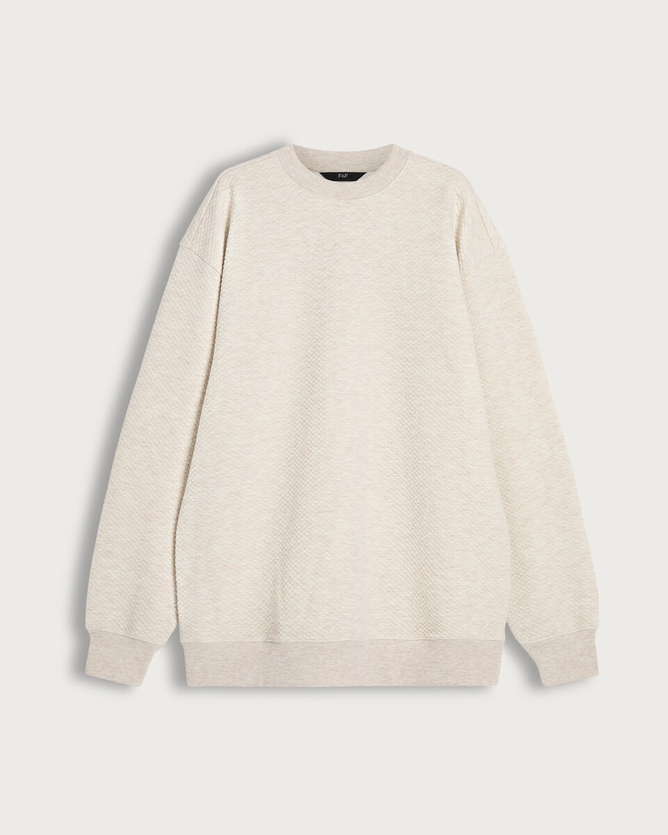 F&F Quilted Textured Crew Sweatshirt in Cream