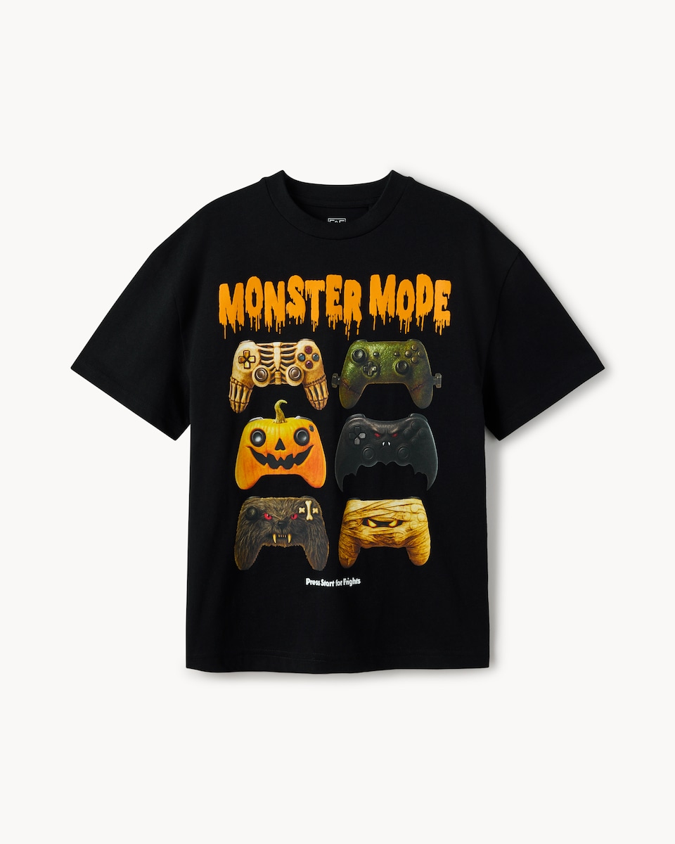 image 1 of F&F Boys Pure Cotton Halloween Print T-Shirt in Black